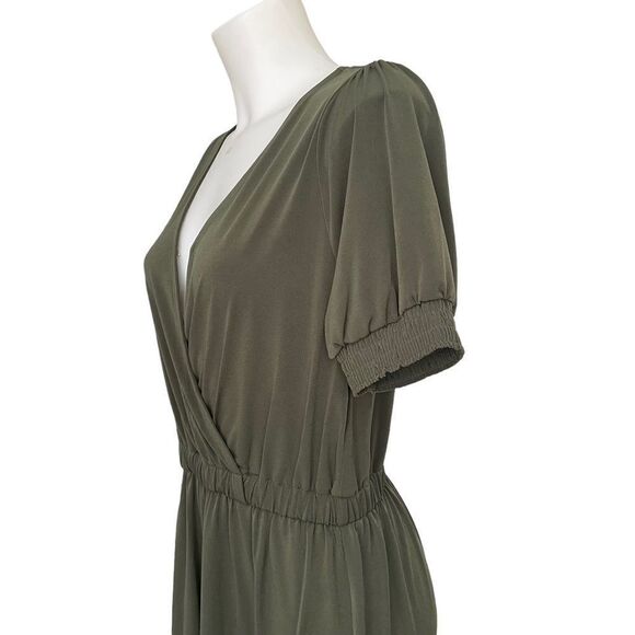 MICHAEL KORS olive green surplice fit & flare shift casual dress size small NEW - Picture 3 of 11